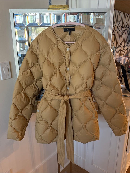 rag & bone Jackets & Blazers - rag & bone Camel Quilted Belted Puffer Jacket